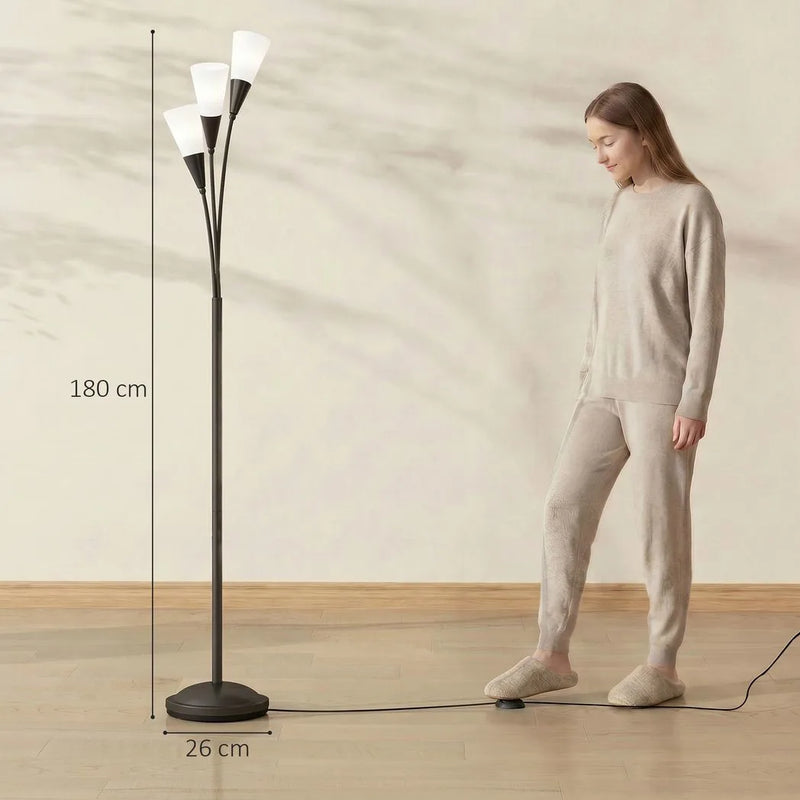 HOMCOM Modern Standing Lamp, 3-Light Upright Floor Lamps for Living Room, Black