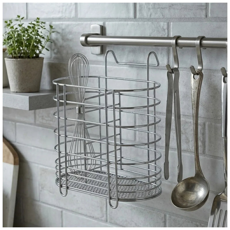Metal Cutlery Holder Drainer Organiser With Hanging Hook