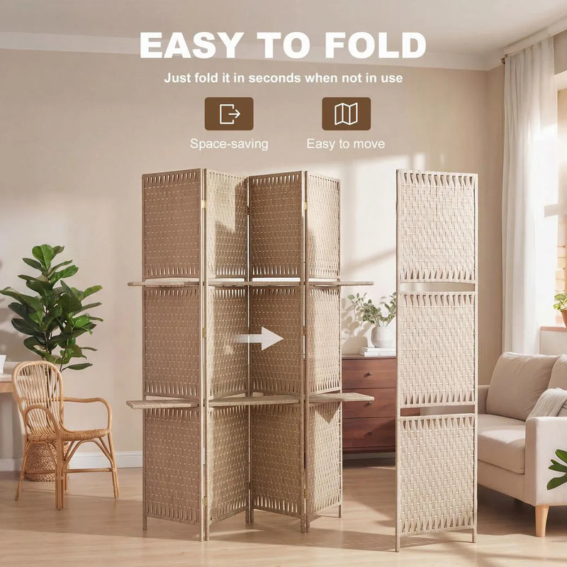 HOMCOM Wave Fibre Freestanding Folding Privacy Screen Panels, Room Divider, Natural Wood Finish