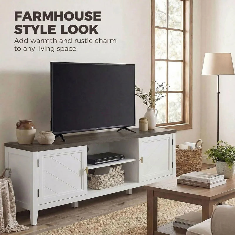 HOMCOM TV Unit for TVs up to 42 Inch, Farmhouse Entertainment Centre with 2 Open Shelves, 2 Cabinets and Thick Top