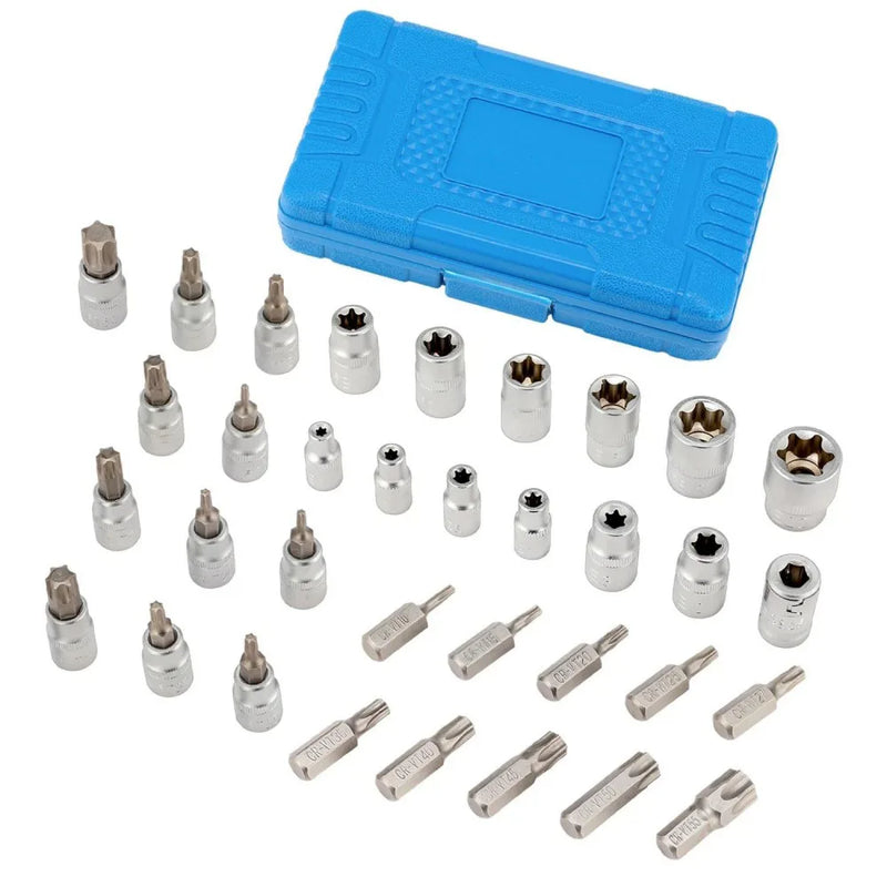 34pcs Torx Star Socket & Bit Set Male Female E & T Sockets Torx Bits with Case