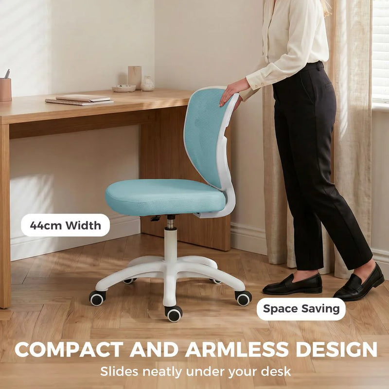 HOMCOM Office Chair, Armless Computer Desk Chair with Breathable Mesh, Adjustable Height, Swivel Wheels, Light Blue