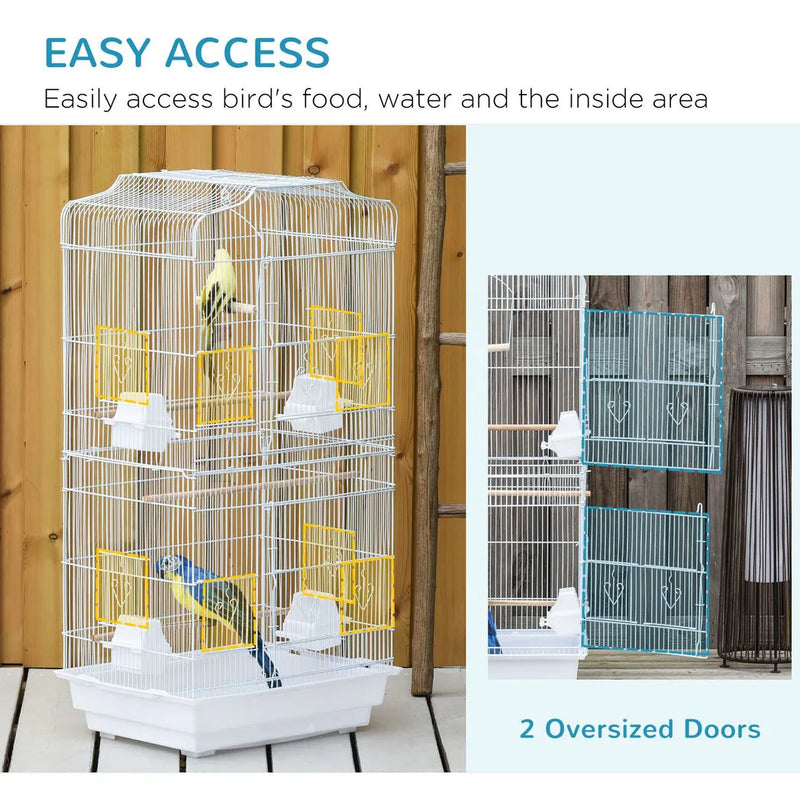 PawHut Large Metal Bird Cage with Perches, Food Bowls, Swing, for Budgies, Parakeets, White