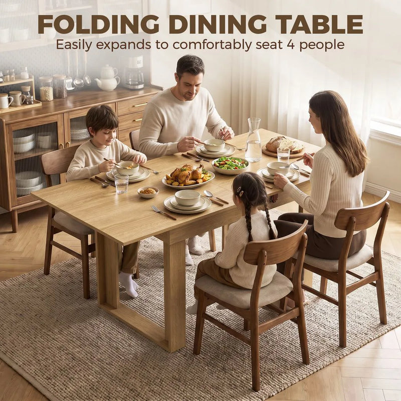 HOMCOM Folding Dining Table Under-Table Storage Extendable Kitchen Table Steel Rail Oak Effect