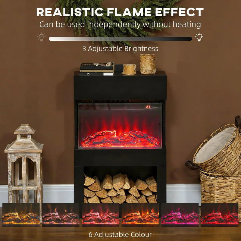 HOMCOM 19" Electric Fireplace with Surround, 3D Flame Effect, 6 Colours & 3 Brightness Levels, 1000W/2000W Black Electric Fire and Mantel Reach up to 30? Space with Remote & Timer, 3 Sided View