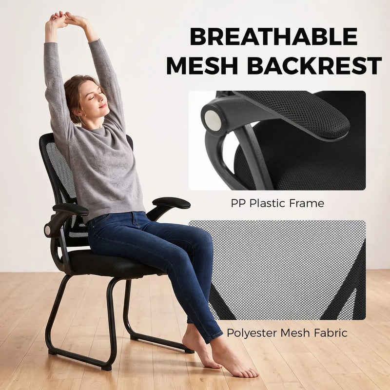 HOMCOM Office Chair, Ergonomic Desk Chair No Wheels with Mesh Backrest and Steel Legs for Home Conference Room, Black