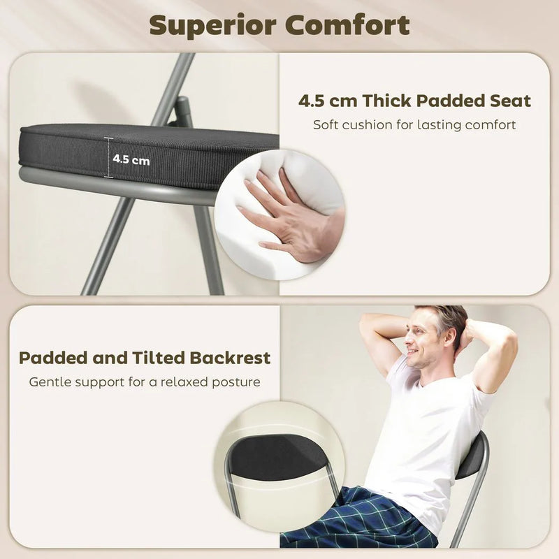 HOMCOM Set of Four Folding Corduroy Seat Chairs - Dark Grey