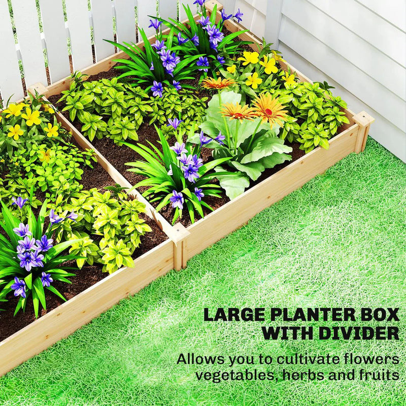 Outsunny Raised Garden Bed, Wooden Planter Box with Divider and Open Bottom for Flowers, Herbs, Vegetables, DIY Painting