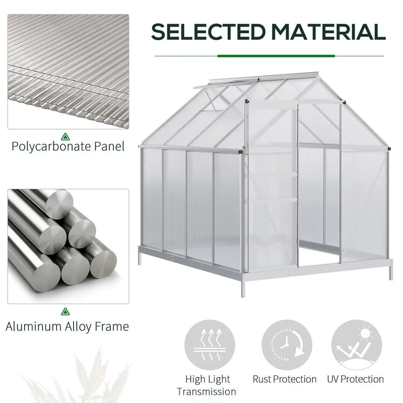 Outsunny 190 x 253 cm Walk-In Polycarbonate Greenhouse - Silver-Tone