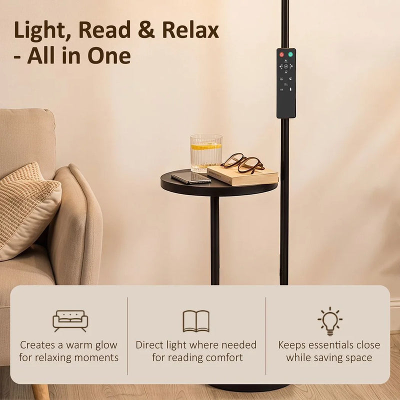 HOMCOM Uplighter Floor Lamp with Table and Reading Light, Dual Light Dimmable Standing Lamp with Remote & 4 Colour Temperatures