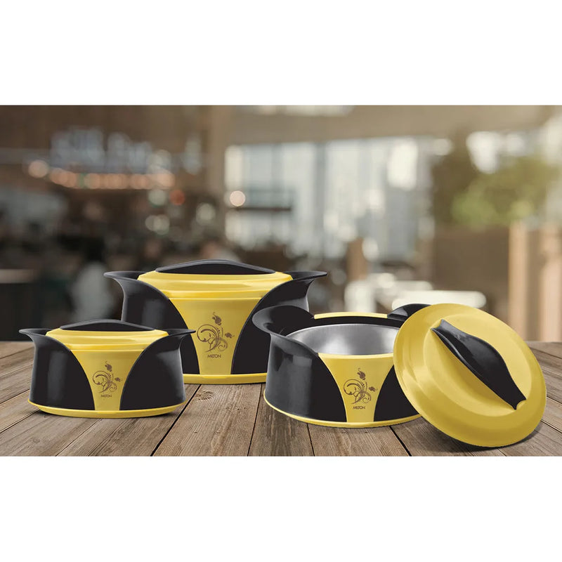 Imperial Insulated Casserole Set 3 Pieces 1.0 1.5 2.5 Litre Black Yellow Gold