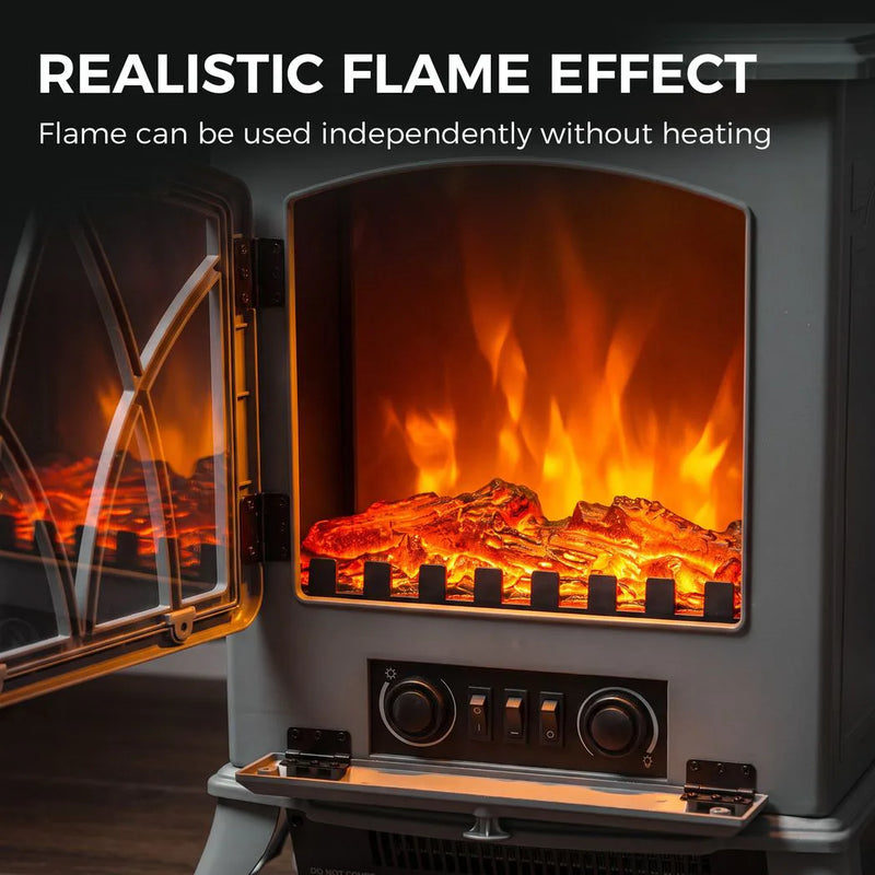 HOMCOM 1kW-2kW Vintage Electric Fireplace Heater - Grey