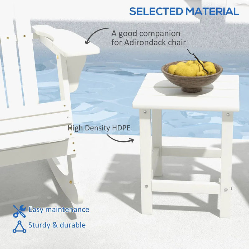 Outsunny Square Coffee Table, HDPE Tabletop and Frame for Porch, Garden, Side Table, 38 x 38 x 46 cm, White
