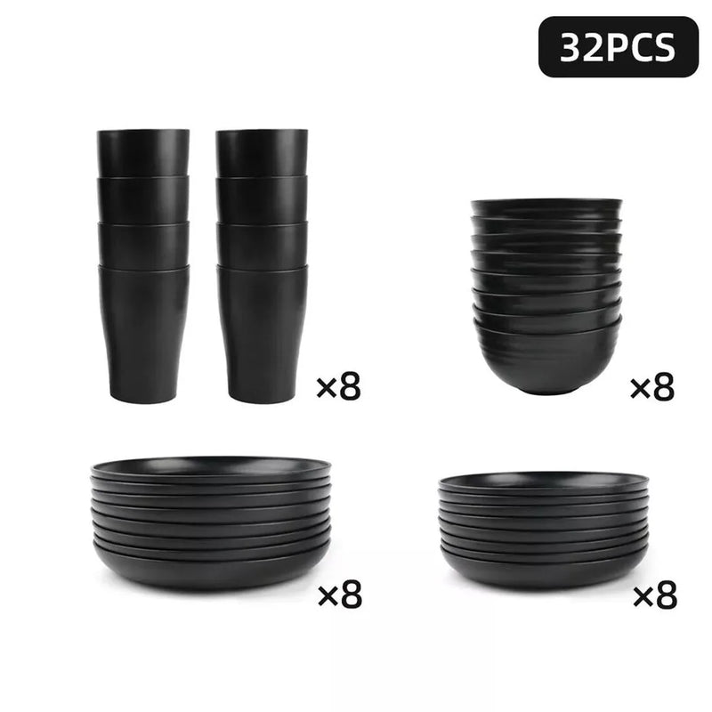 NEW Black Dinnerware Bowl Plates PP Round Dinner Set Tableware 32PCS/SET Home Party UK