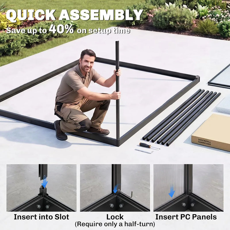 Outsunny 6 x 5.5ft Polycarbonate Greenhouse, Quick Setup Walk in Green House, Push Door, Adjustable Roof Vent, Rain Gutter, Black