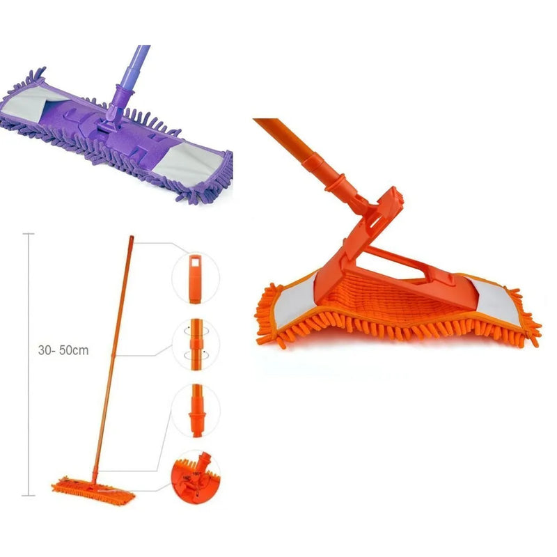 Flat Microfibre Floor Mop With E x pandable Stick Pole Handle Assorted Colours