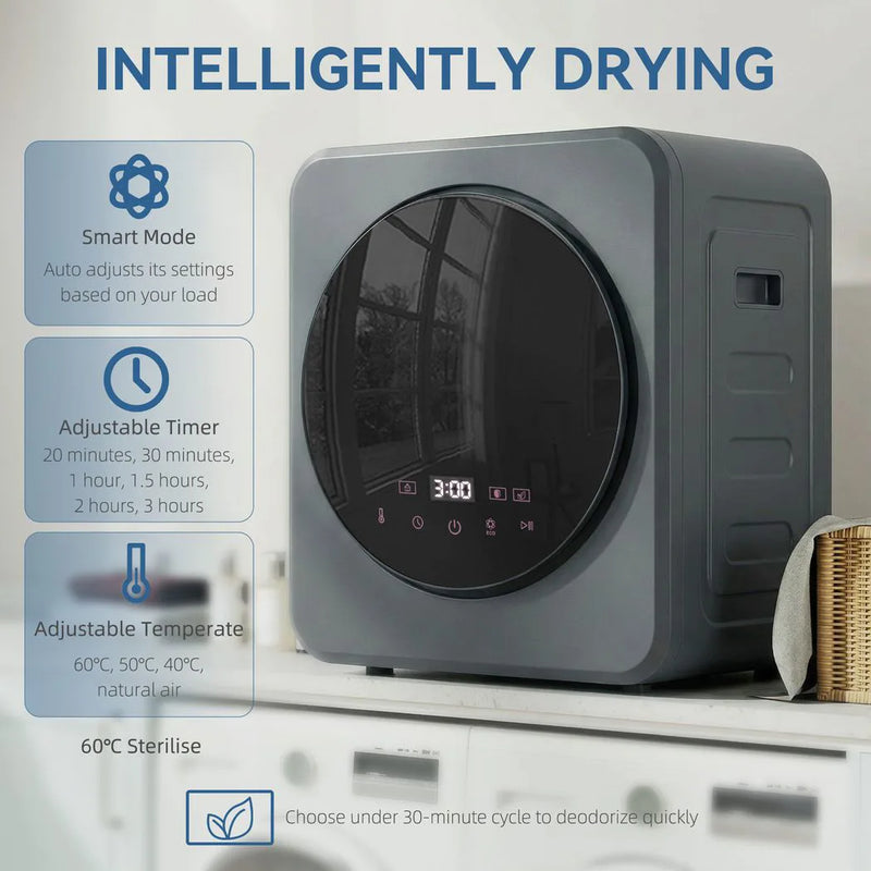 HOMCOM Vented Tumble Dryer, 4 kg Front Tumble Dryer with Stainless Steel Tub, 800W Compact Freestanding Grey