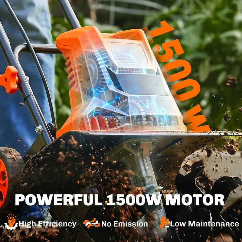 Outsunny 1500W Electric Garden Tiller w/Foldable Handle, 40cm Working Width, 20cm Tilling Depth, 6 Blades, 2 Adjustable Wheels