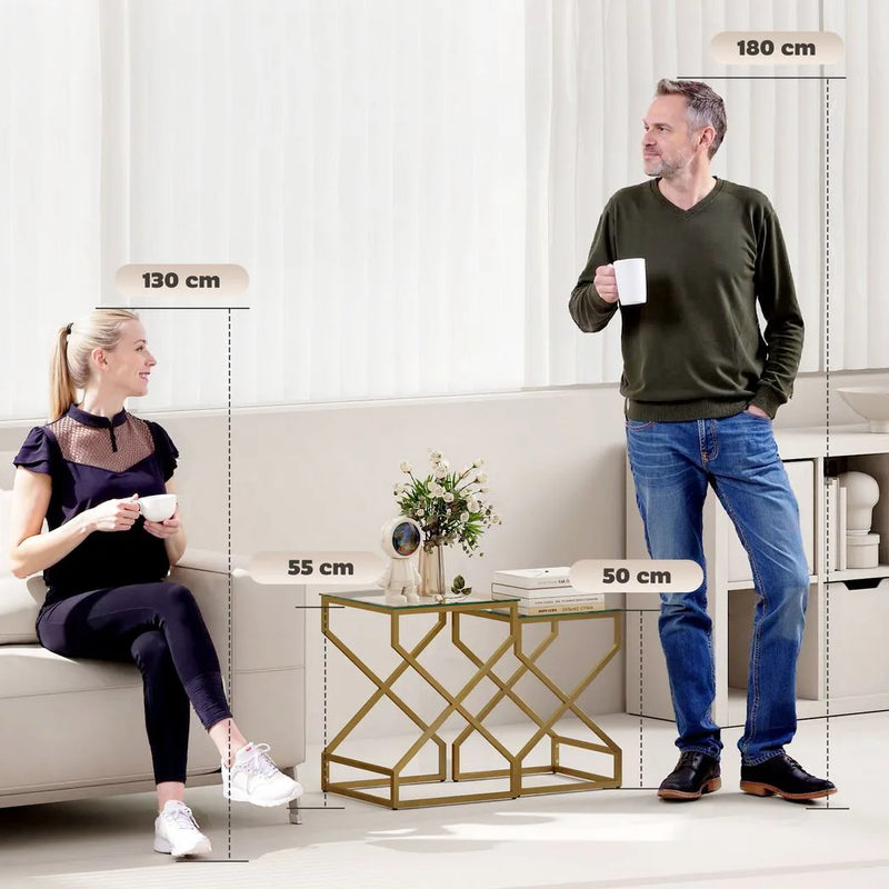 HOMCOM Nest of Tables, Side Table Set of 2 with Transparent Top, Coffee Table Set with Tempered Glass Top, Transparent