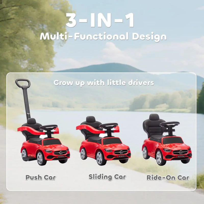 AIYAPLAY 2 in 1 Baby Ride on Push Car Mercedes-Benz C-Class Licensed Walker Foot to Floor Push-Along with Removable Handle, Red