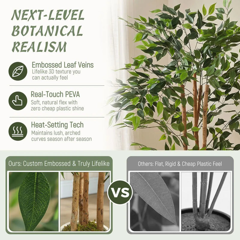 HOMCOM 150cm Artificial Ficus Tree, Fake Potted Tree with Solid Wood Trunk and Pot for Indoor, Green