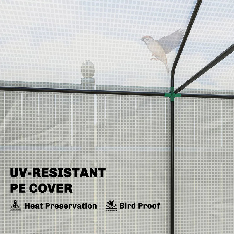 Outsunny Walk-in Greenhouse, Outdoor Tomato Greenhouse with Roll-up Door and Mesh Windows, PE Cover, 200 x 140 x 200cm, White