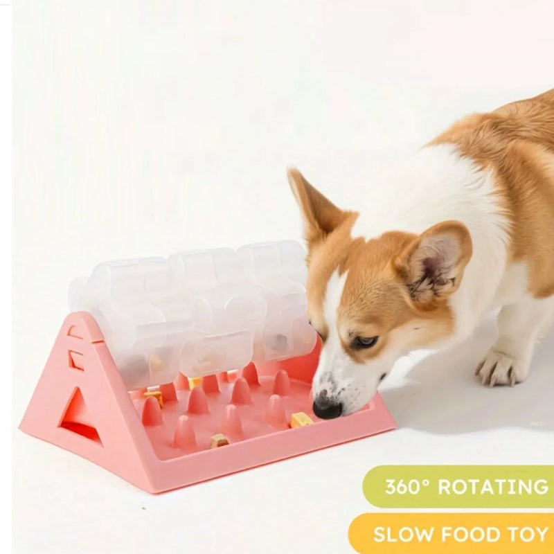 360° Rotating Puzzle Dog Bowl Slow Feeder Anti Bloat Gulp Interactive Feed Dish-pink