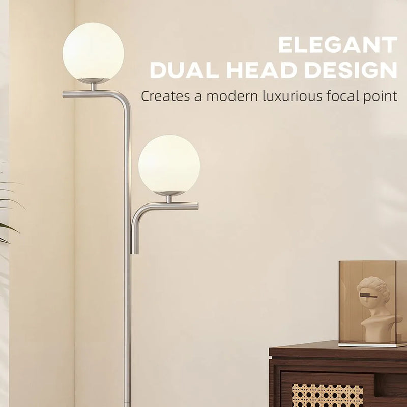 HOMCOM LED Floor Lamp, Modern Standing Lamp with 3 Colour Temperatures, Globe Glass Shades and Foot Switch, Silver Tone