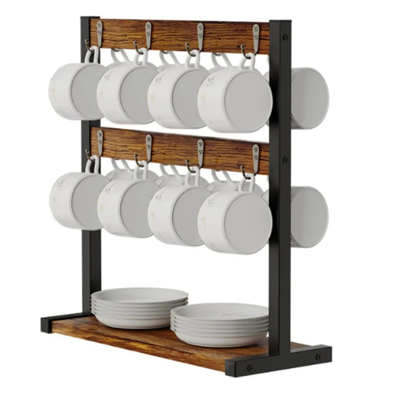 Tabletop Wood Cup Storage Rack Display Shelf Coffee Mug Holder Desk Space Saving