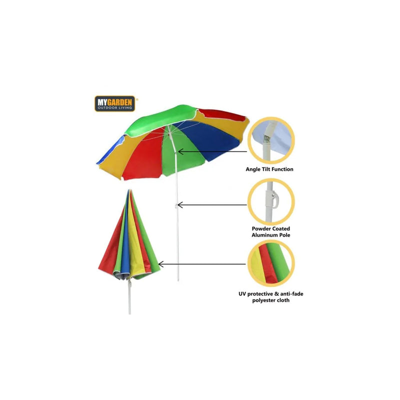 Beach Umbrella Parasol With Tilt Function Rainbow Colour