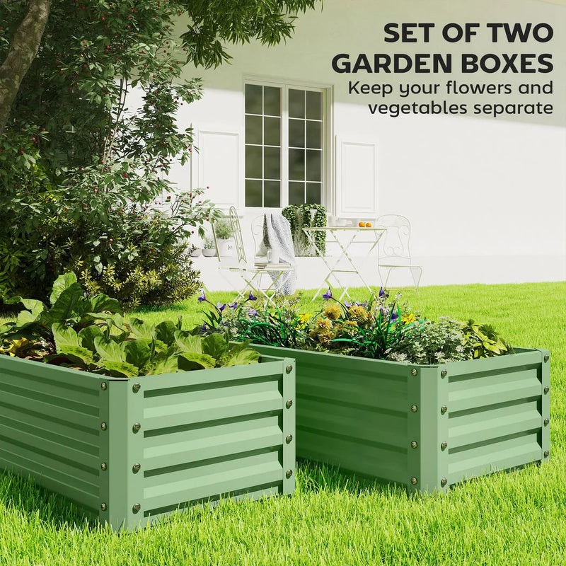 Outsunny Set of Two 110 x 50cm Steel Planter Boxes -  Light Green
