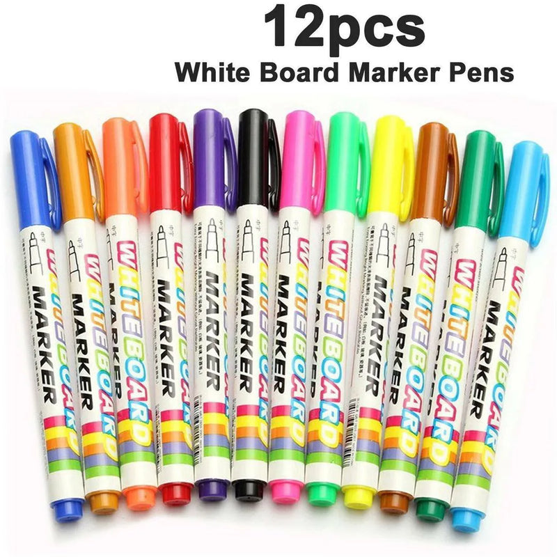12 Colour White Board Marker Pens Pen Dry Eraser Easy Wipe Whiteboard Easy Dry