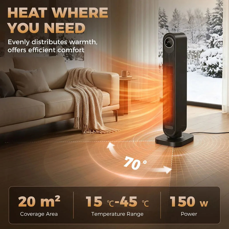 HOMCOM 2000W Ceramic Electric Heater with Fan, Timer, Oscillation - Black