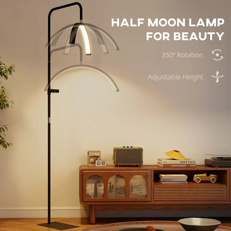 HOMCOM Half Moon Lash Light, 350° Rotatable Head, 7 Colours, Dimmable Beauty Floor Lamp, Black