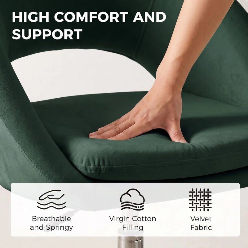 HOMCOM Velvet Desk Chair, Modern Office Chair with Height-Adjustable, Wheels, for Home Study Bedroom, Dark Green