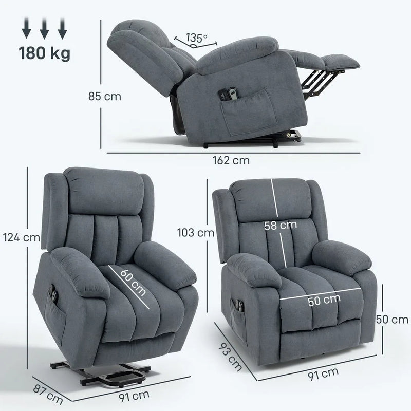 HOMCOM Power Lift Recliner Chair with Vibration Massage, Lift Chair for Elderly with Footrest, Remote, Side Pocket, Grey