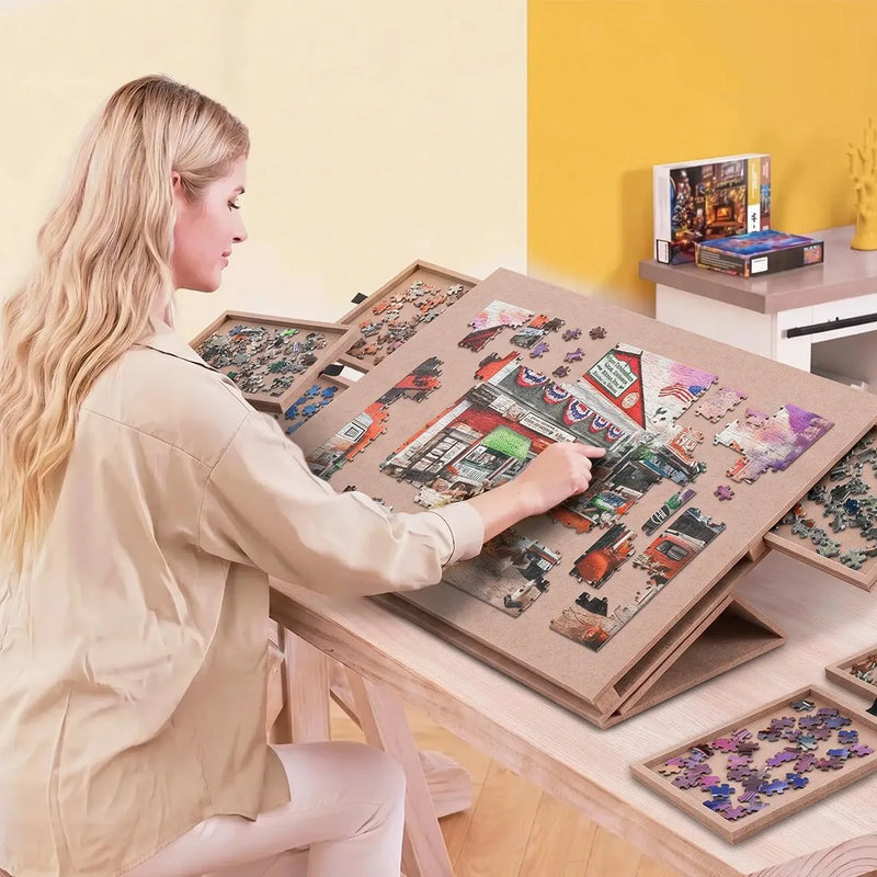 Felt Jigsaw Puzzle Board Portable Puzzle Storage Table w/ 6 Slid Drawer 1000pcs