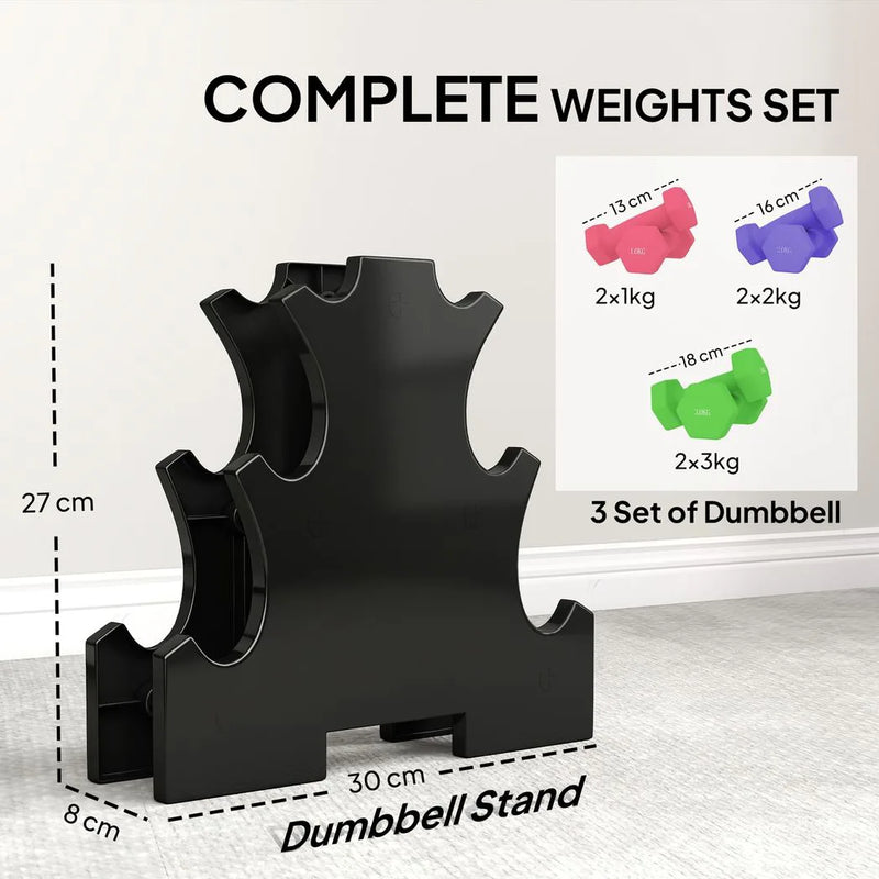 SPORTNOW Hex Dumbbells Set with Dumbbell Rack, Hand Weights for Strength Training Weight Lifting,  2 x 1kg, 2 x 2kg, 2 x 3kg