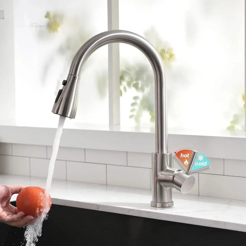 360° Kitchen Sink Mixer Taps Pull Out Spout Spray Single Lever Modern Mono Tap-silver