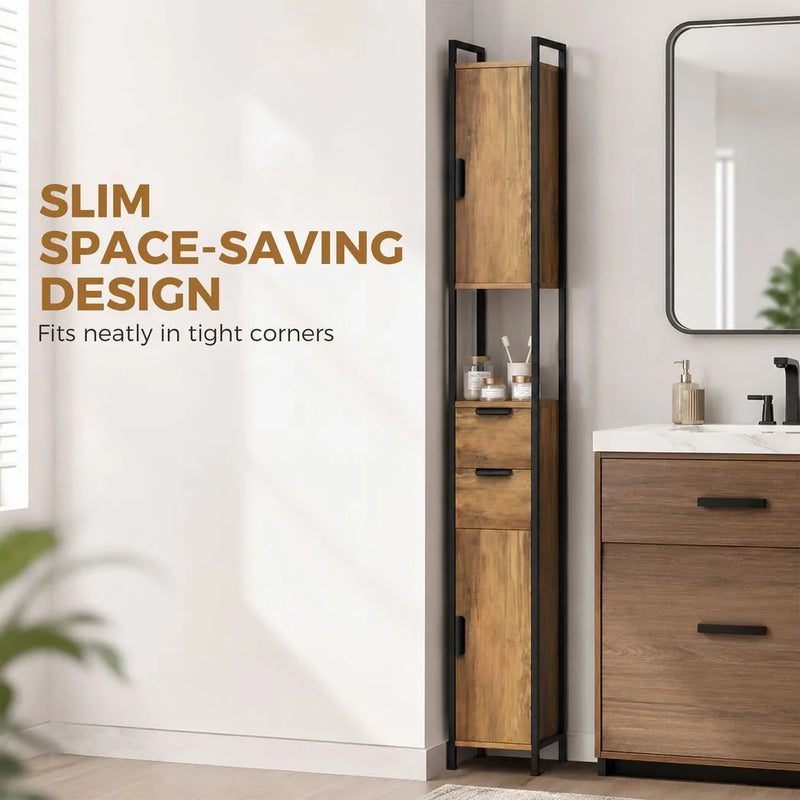 HOMCOM Freestanding Bathroom Cabinet, Tall Bathroom Storage Cabinet with Drawers and Shelves, Linen Storage, Brown