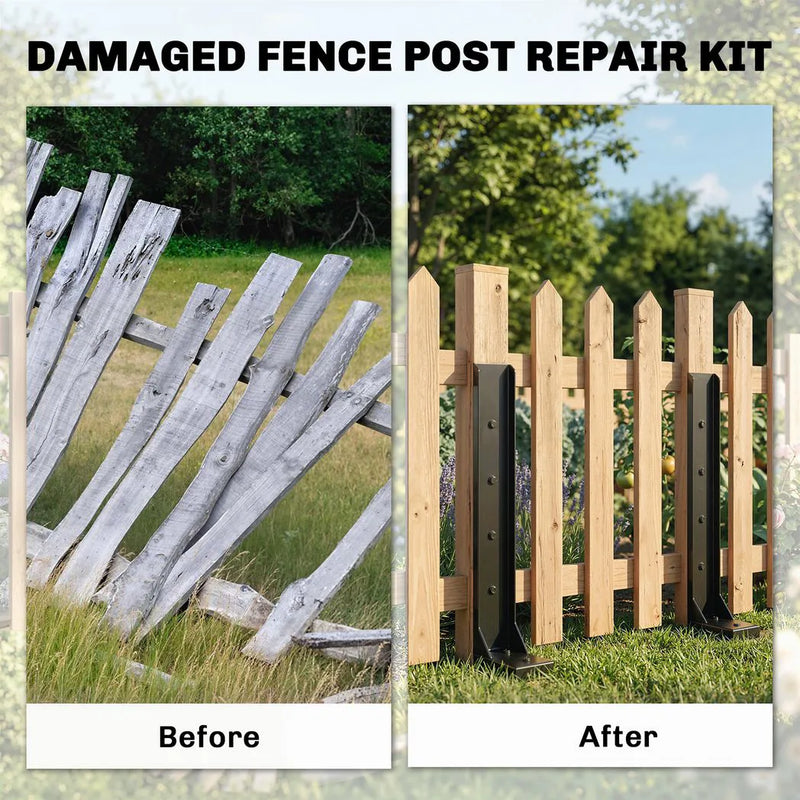 Outsunny 2 Pack Fence Post Repair Kit, 81 cm Metal Fence Post Support with Drill, Garden Ground Spikes for Broken Gate, Posts