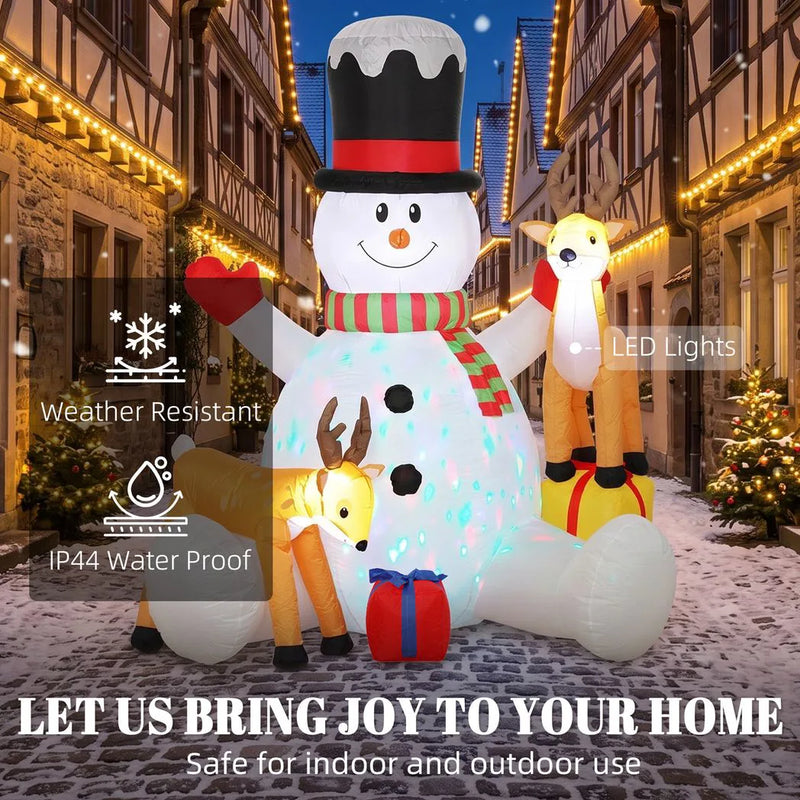 Outsunny 7ft Giant Christmas Inflatable Snowman with 2 Reindeer, Outdoor Blow Up Christmas Decoration with LEDs, Bag