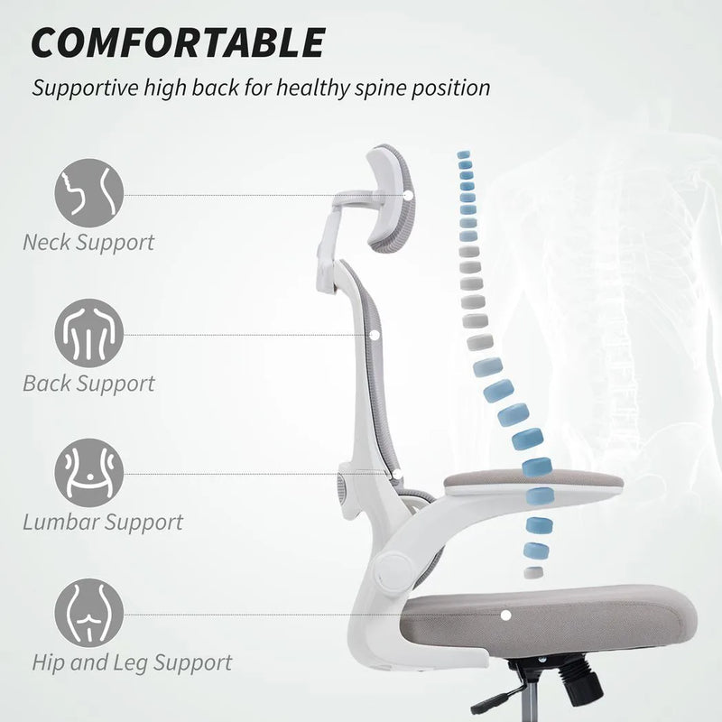 HOMCOM Mesh Back Office Chair, with Lumbar Support - Grey