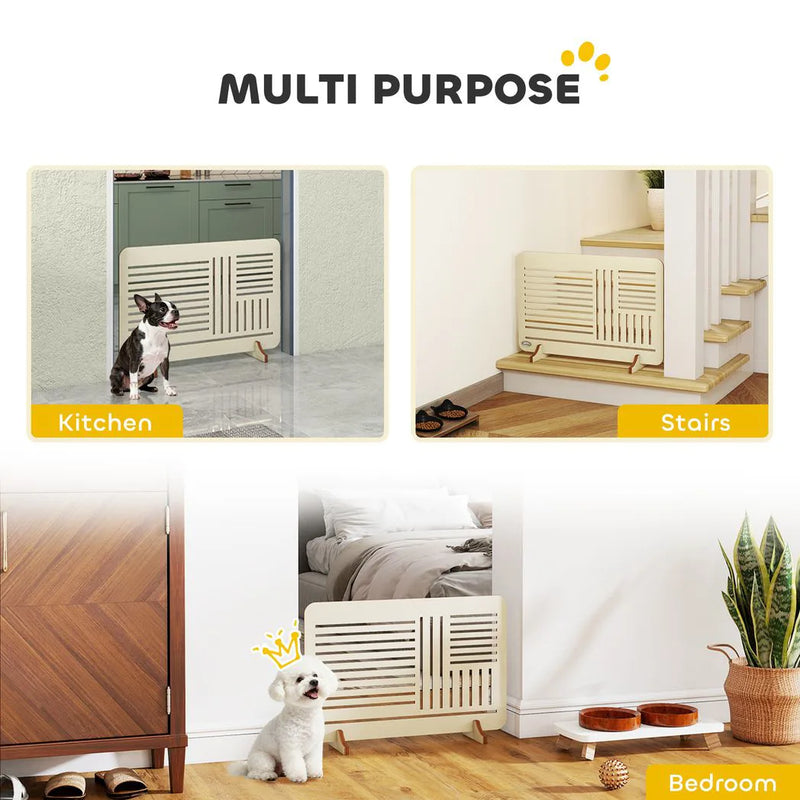 PawHut Freestanding Pet Gate, Portable Dog Barrier Gate with Feet for Small Breeds, 75 x 53 cm, Natural Wood