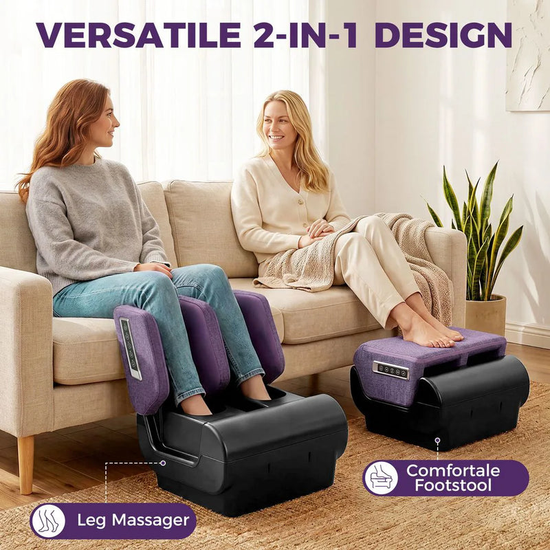 HOMCOM 2 in 1 Foot and Calf Massager with Heat, Air Compression, Timer, 3 Modes & Intensities, Purple and Black