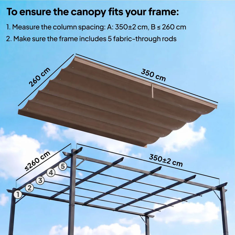 Outsunny Retractable Pergola Cover, 3.5 x 2.6 m Replacement Canopy Fabric for 4 x 3 m Frame, Roof Top Only, Brown