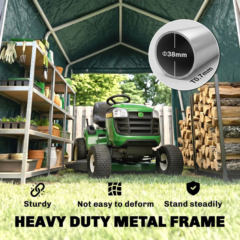 Outsunny 8 x 6.5 ft Outdoor Garden Storage Shed, Waterproof Bike Tent with Double Roll-up Zipper Door for Garden Tools, Green