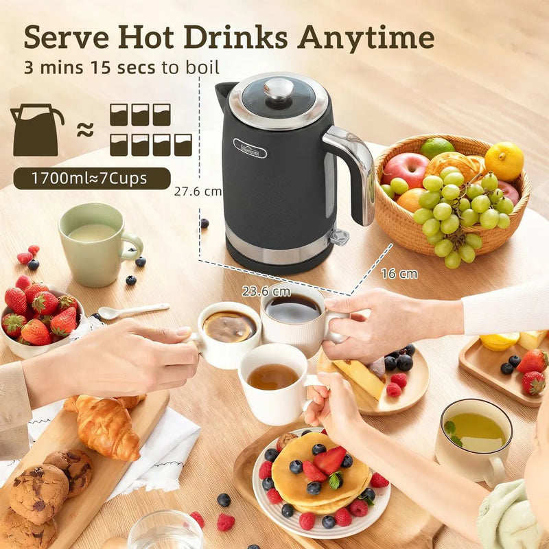HOMCOM Sleek Textured Kettle and Toaster Set - Black