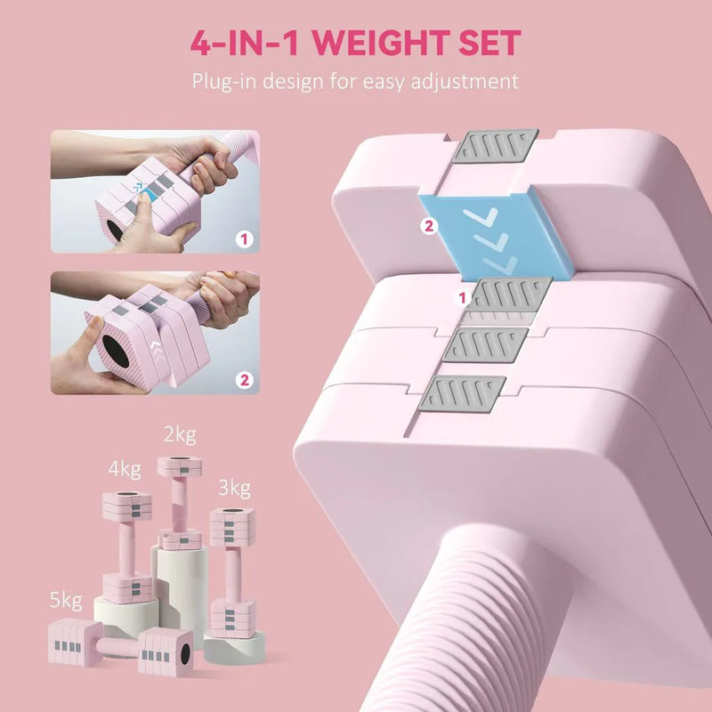 SPORTNOW Adjustable Dumbbell Set of 2, Each 1/2/3/4/5 kg Weight, 5-in-1 Weights Dumbbells Set with Non-Slip Handle, Pink