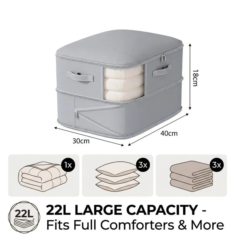 NEW 4x Clothes Storage Bags With Zips Bedroom Large Collapsible Storage Box Bedding UK-Gray